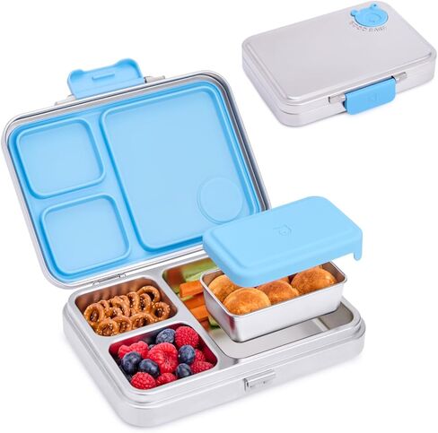 Good Bare Stainless Steel Leakproof Bento Lunch Box - Metal food containers with lids, for kids & adults, Sandwich Friendly, Dishwasher Safe, Non-toxic, Bonus Removable Snack Container (Sky Blue) in Saudi Arabia