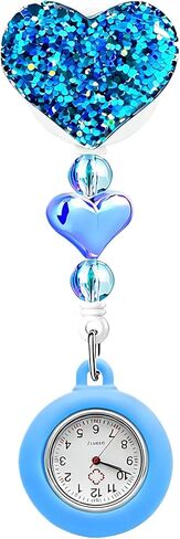 Retractable Nurse Watch‌ with Bling Bling Heart Badge Reel, Women Nurse Fob Pocket Watch Retractable with Second Hand, Lightweight (Silvery) in Saudi Arabia