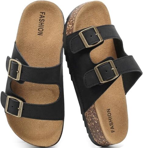 صنادل منزلق للأطفال قابلة للتعديل مع وسادة قدم من الفلين، صنادل كاجوال مفتوحة من الأمام بإبزيم مزدوج للأولاد والبنات، نعل EVA غير قابل للانزلاق، شرائح مريحة للصيف للأماكن الداخلية والخارجية in Kuwait