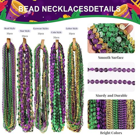 150pcs Mardi Gras Beads Necklaces Clothing Accessories Bulk for Carnival Parade Throws Party Supplies Decor Favors in Saudi Arabia