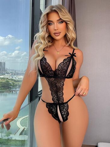 Women Sexy Lingerie One-Piece Lace Bodysuit Crotchless Lingerie Outfits in Saudi Arabia