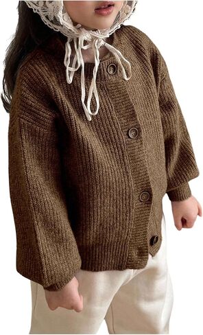 SHENHE Girl's Cardigan Crew Neck Button Down Lantern Sleeve Soft Cute Fall Knit Sweater in Saudi Arabia