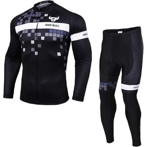 طقم جيرسي لركوب الدراجات للرجال - قميص لركوب الدراجات سريع الجفاف عاكس للضوء وشورت لركوب الدراجات مبطن ثلاثي الأبعاد بأكمام طويلة أسود in Kuwait