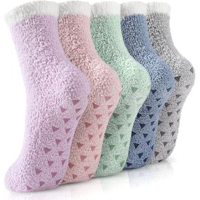 Trifabricy Fuzzy Socks - 5 Pairs Slipper Socks for Women, Non Slip Warm Cozy Sock, Women's Winter Fuzzy Slipper Sock in Saudi Arabia