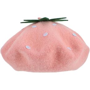 UPKOCH Strawberry Wool Beret Pink French Hat Vintage Autumn Winter Woolen Painter Cap for 48-52cm Warm Fruit Costume Accessory in Kuwait