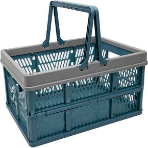 Crates for Storage, Collapsible Plastic Basket for Organizing, Shopping and Storage, 24L Foldable Crate with Handles, Deepblue in Saudi Arabia