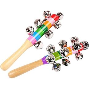 2 حزمة ألوان زاهية بألوان قوس قزح مقبض أجراس خشبية جلجل عصا شاكر حشرجة الموت 10 أجراس جلجل جرس موسيقي تفاعلي in Kuwait