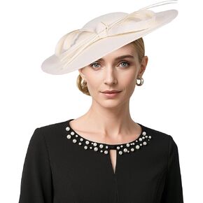 Wide Brim Church Hat for Women - Kentucky Fascinator with Bow Feather,Bridal Wedding Tea Party Derby Formal Flat Top Hats in Saudi Arabia