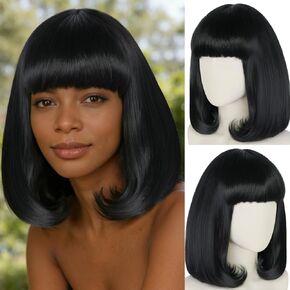 ANOGOL Hair Cap+Purple Cosplay Wig with Bangs short Natural Wavy Bob Wigs for Girls Purple Wigs for Cosplay Anime Wig in Kuwait