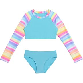 Aqua Green Girls Longsleeve Swimsuit Cropped Rashguard and Swim Bottom 2-Piece Set in Saudi Arabia