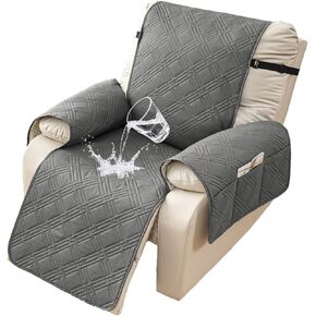 100% Waterproof Recliner Couch Covers, Non Slip Sofa Cover Recliner Cover for 3 Cushion Couch, Washable Large Recliner Couch Cover with Elastic Straps for Kids, Pets (3 Seater, Light Gray) in Saudi Arabia