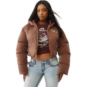 True Religion Women’s High Shine Foil Hooded Puffer – Lightweight & Comfortable Winter Jacket in Saudi Arabia