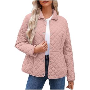 Women's Quilted Jackets Long Sleeve Button Down Diamond Puffer Jacket Lightweight Outerwear Coats with Pockets in Saudi Arabia