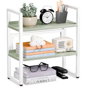 منظم أرفف المكتب، أرفف سطح مكتب معدنية قابلة للتعديل بطبقتين، منظمة رف كتب سطح المكتب مع حصيرة للقدم، رف تخزين صغير متعدد الوظائف للمنزل والمكتب، أسود in Kuwait