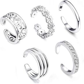 5 Pcs Filled Toe Rings for Women Non Tarnish Filled Toe Ring Adjustable Flower Cz Dainty Toe Ring Summer Beach Open Toe Rings Set Toe Jewelry Foot Jewelry(Gold,Silver,Rose Gold) in Saudi Arabia