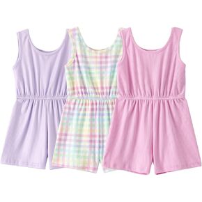 Toddler Girls 3 Pack Romper Set, Soft Polyester Spandex Sleeveless Jumpsuit Outfits, Cute Summer Shorts Set for Kids in Kuwait