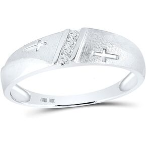 Solid 10k White Gold Mens Round Diamond Single Row Cross Wedding Band 1/20 Cttw in Kuwait
