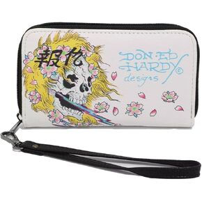 ED HARDY Skull Flowers Print Logo Zip Around with Detachable Strap Wallet (White) in Saudi Arabia