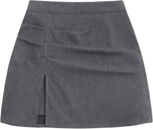 Women's Ruched A Line Mini Skirt High Waisted Split Y2k Going Out Club Skirts in Saudi Arabia