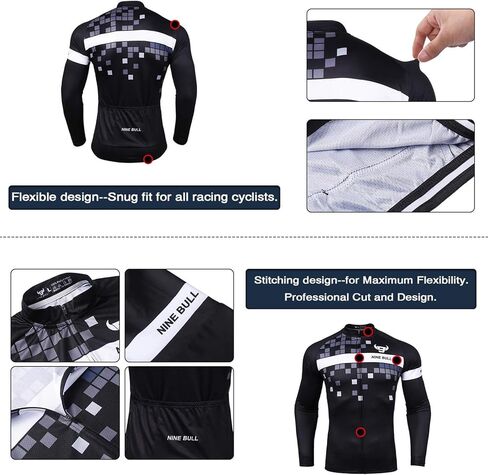 طقم جيرسي لركوب الدراجات للرجال - قميص لركوب الدراجات سريع الجفاف عاكس للضوء وشورت لركوب الدراجات مبطن ثلاثي الأبعاد بأكمام طويلة أسود in Kuwait