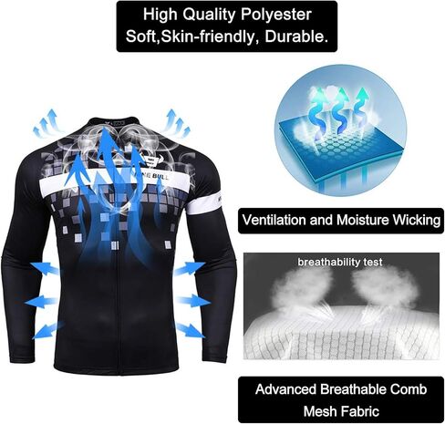 طقم جيرسي لركوب الدراجات للرجال - قميص لركوب الدراجات سريع الجفاف عاكس للضوء وشورت لركوب الدراجات مبطن ثلاثي الأبعاد بأكمام طويلة أسود in Kuwait