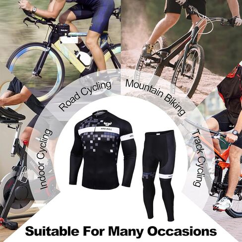 طقم جيرسي لركوب الدراجات للرجال - قميص لركوب الدراجات سريع الجفاف عاكس للضوء وشورت لركوب الدراجات مبطن ثلاثي الأبعاد بأكمام طويلة أسود in Kuwait