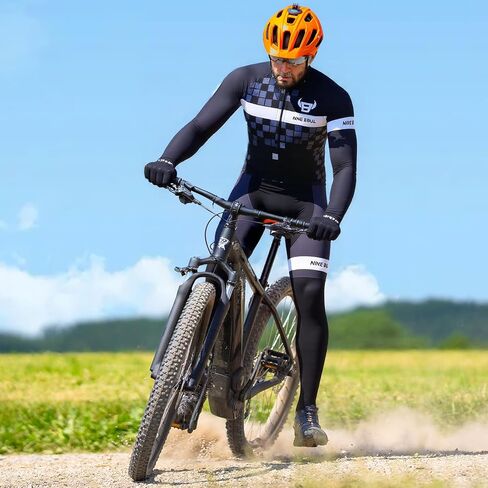 طقم جيرسي لركوب الدراجات للرجال - قميص لركوب الدراجات سريع الجفاف عاكس للضوء وشورت لركوب الدراجات مبطن ثلاثي الأبعاد بأكمام طويلة أسود in Kuwait