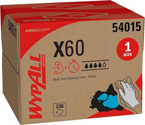 WypAll® GeneralClean™ X60 Multi-Task Cleaning Cloths (54015), Brag Box, Strong and Absorbent Towels, White (236 Sheets/Box, 1 Box/Case, 236 Sheets/Case) in Kuwait