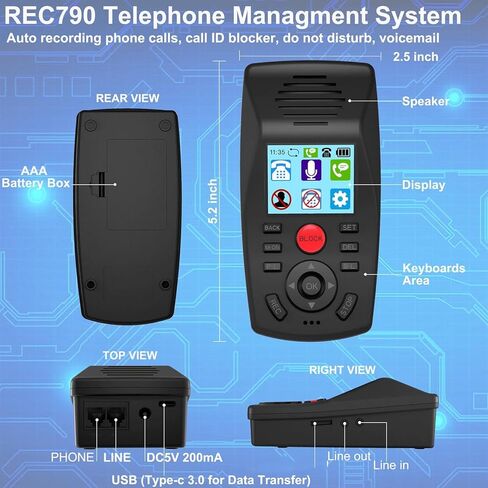 Analog Call Blocker with Automatic Call Recording, Answering Function, Do Not Disturb Mode for Landline Phones, 1.44 Inch Display, Stop Scam, for Home or Office, Black, 1 Unit in Saudi Arabia