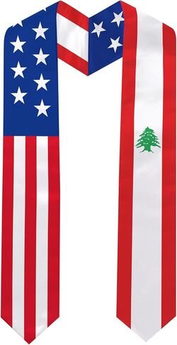 وشاح التخرج بعلم لبنان مقاس 72 × 5 بوصة وشاح ملحق احتفالي مزخرف للطلاب الدوليين (لا يشمل ثوب البكالوريا والقبعة) (لبنان) in Kuwait