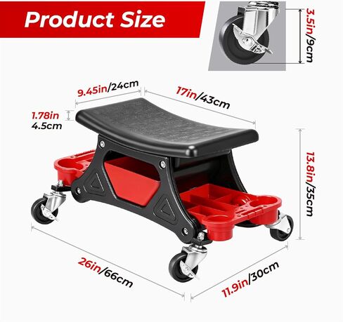 SUNROAD Mechanic Stool with Wheels Rolling Stool,300 lbs Heavy Duty Rolling Mechanics Seat with Tool Tray, Rolling Tool Seat for Automotive Auto Repair in Saudi Arabia