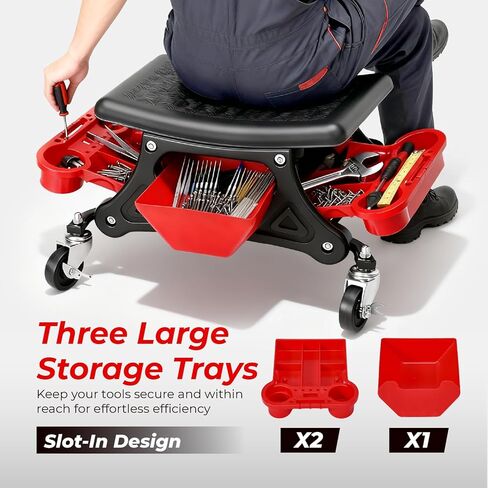 SUNROAD Mechanic Stool with Wheels Rolling Stool,300 lbs Heavy Duty Rolling Mechanics Seat with Tool Tray, Rolling Tool Seat for Automotive Auto Repair in Saudi Arabia