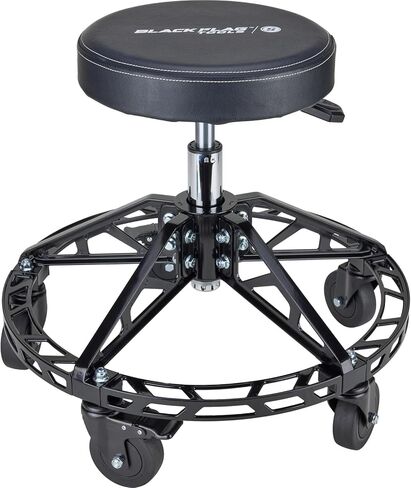 Speedway Motors Black Flag™ Adjustable Height Rolling Shop Stool with 3" Padded Seat, 400 lb Capacity, Aluminum Frame Base with Foot Rest, 360° Swivel & Five 4" Locking Casters in Saudi Arabia
