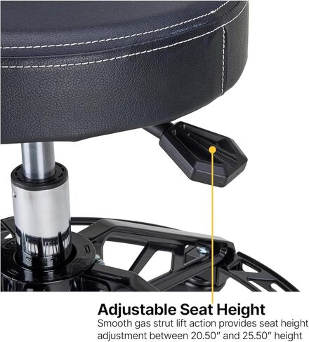 Speedway Motors Black Flag™ Adjustable Height Rolling Shop Stool with 3" Padded Seat, 400 lb Capacity, Aluminum Frame Base with Foot Rest, 360° Swivel & Five 4" Locking Casters in Saudi Arabia