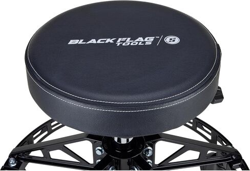 Speedway Motors Black Flag™ Adjustable Height Rolling Shop Stool with 3" Padded Seat, 400 lb Capacity, Aluminum Frame Base with Foot Rest, 360° Swivel & Five 4" Locking Casters in Saudi Arabia