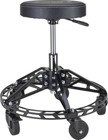 Speedway Motors Black Flag™ Adjustable Height Rolling Shop Stool with 3" Padded Seat, 400 lb Capacity, Aluminum Frame Base with Foot Rest, 360° Swivel & Five 4" Locking Casters in Saudi Arabia