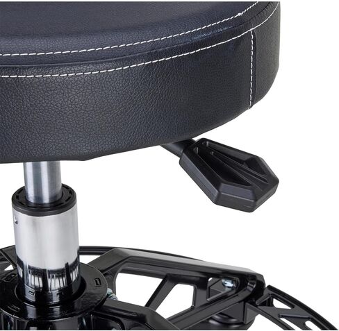 Speedway Motors Black Flag™ Adjustable Height Rolling Shop Stool with 3" Padded Seat, 400 lb Capacity, Aluminum Frame Base with Foot Rest, 360° Swivel & Five 4" Locking Casters in Saudi Arabia