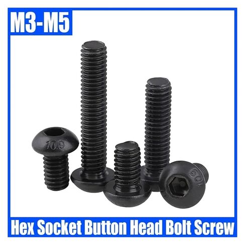 10PCS M3 M4 M5 L=3mm-50mm Grade 10.9 Black Carbon Steel Hex Socket Button Head Bolt Screw Round(M4x6mm) in Saudi Arabia