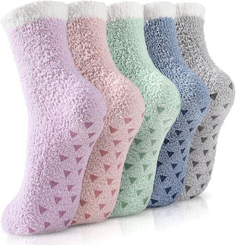 Trifabricy Fuzzy Socks - 5 Pairs Slipper Socks for Women, Non Slip Warm Cozy Sock, Women's Winter Fuzzy Slipper Sock in Saudi Arabia