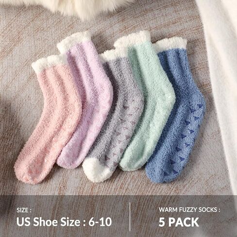 Trifabricy Fuzzy Socks - 5 Pairs Slipper Socks for Women, Non Slip Warm Cozy Sock, Women's Winter Fuzzy Slipper Sock in Saudi Arabia