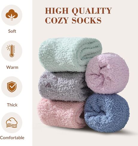 Trifabricy Fuzzy Socks - 5 Pairs Slipper Socks for Women, Non Slip Warm Cozy Sock, Women's Winter Fuzzy Slipper Sock in Saudi Arabia