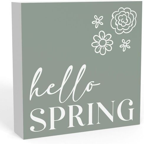 Rustic Farmhouse Spring flowers Table Decor Country Home Office Desk Decor Hello Spring Sign Cubicle Shelf Tiered Tray Decor Housewarming Gift for Women 5 X 5 Inch in Saudi Arabia
