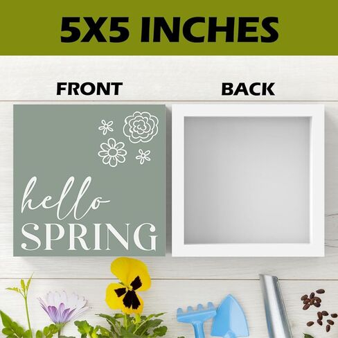 Rustic Farmhouse Spring flowers Table Decor Country Home Office Desk Decor Hello Spring Sign Cubicle Shelf Tiered Tray Decor Housewarming Gift for Women 5 X 5 Inch in Saudi Arabia