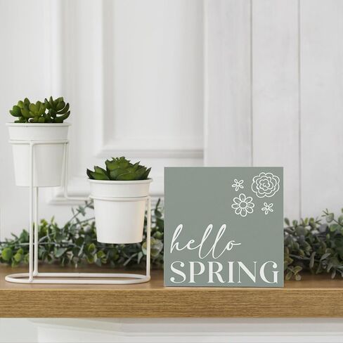 Rustic Farmhouse Spring flowers Table Decor Country Home Office Desk Decor Hello Spring Sign Cubicle Shelf Tiered Tray Decor Housewarming Gift for Women 5 X 5 Inch in Saudi Arabia