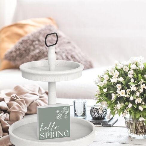 Rustic Farmhouse Spring flowers Table Decor Country Home Office Desk Decor Hello Spring Sign Cubicle Shelf Tiered Tray Decor Housewarming Gift for Women 5 X 5 Inch in Saudi Arabia