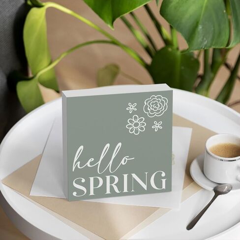 Rustic Farmhouse Spring flowers Table Decor Country Home Office Desk Decor Hello Spring Sign Cubicle Shelf Tiered Tray Decor Housewarming Gift for Women 5 X 5 Inch in Saudi Arabia
