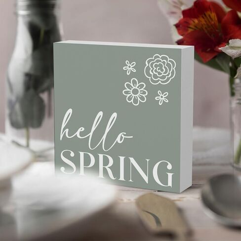 Rustic Farmhouse Spring flowers Table Decor Country Home Office Desk Decor Hello Spring Sign Cubicle Shelf Tiered Tray Decor Housewarming Gift for Women 5 X 5 Inch in Saudi Arabia