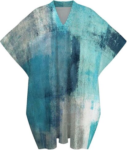 Turquoise And Grey Art Artwork Pattern Men's V-neck Robe Middle East Arabian Robe Butterfly Sleeves Kaftan in Kuwait