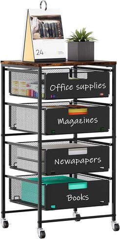 منظم تخزين بأربعة أدراج، عربة ملفات دوارة أسفل المكتب بعجلات قابلة للقفل، خزانة ملفات متنقلة متعددة الطبقات، عربة أدوات يدوية للمكتب المنزلي، أسود in Kuwait