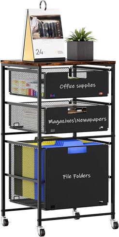 4-Drawer Storage Organizer, Under Desk Rolling File Cart with Lockable Wheels, Multi-Layer Mobile Filing Cabinet, Utility Craft Cart for Home Office,Black in Saudi Arabia